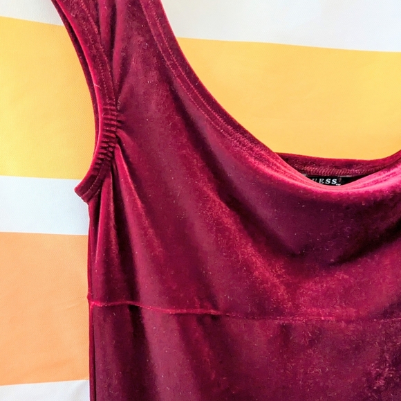 Vintage Guess Crimson Ruby Red Velvet Dress Y2K 90s Grunge Whimsigoth Holiday M - Picture 4 of 7